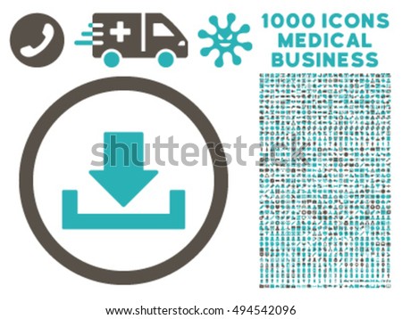 Download icon with 1000 medical business grey and cyan vector design elements. Collection style is flat bicolor symbols, white background.