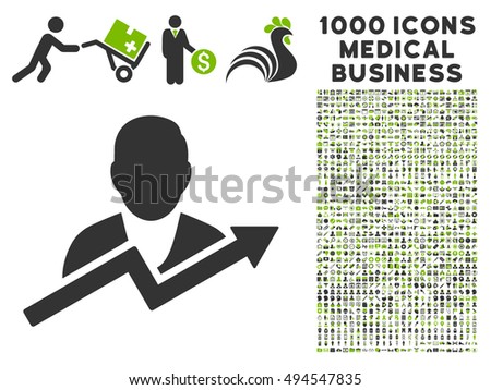 User Trend icon with 1000 medical business eco green and gray vector pictograms. Set style is flat bicolor symbols, white background.