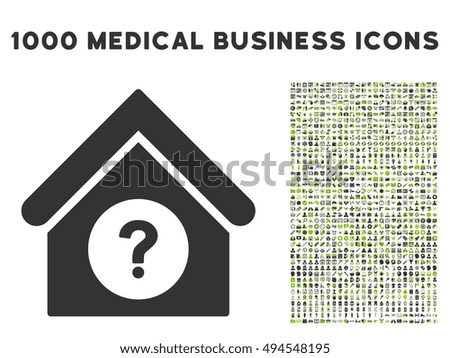 Status Building icon with 1000 medical commerce eco green and gray vector pictograms. Design style is flat bicolor symbols, white background.