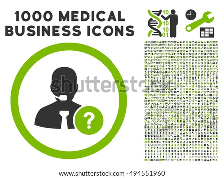 Online Support icon with 1000 medical commerce eco green and gray vector pictographs. Clipart style is flat bicolor symbols, white background.