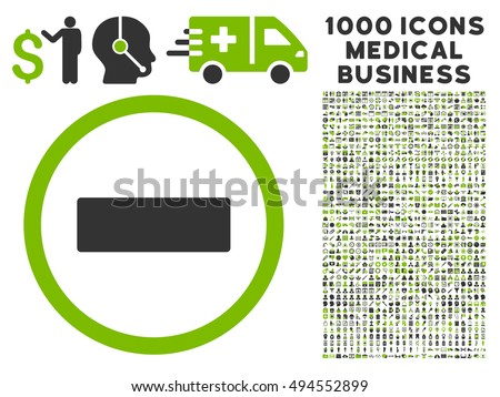 Minus icon with 1000 medical commercial eco green and gray vector pictograms. Set style is flat bicolor symbols, white background.