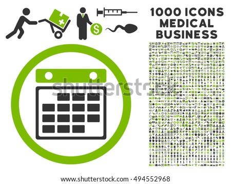 Month Calendar icon with 1000 medical commerce eco green and gray vector design elements. Set style is flat bicolor symbols, white background.