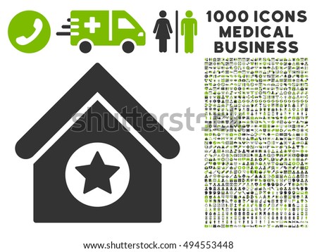 Military Building icon with 1000 medical commerce eco green and gray vector design elements. Collection style is flat bicolor symbols, white background.
