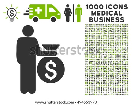 Investor icon with 1000 medical business eco green and gray vector pictographs. Set style is flat bicolor symbols, white background.