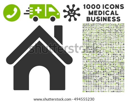 Home icon with 1000 medical business eco green and gray vector pictographs. Collection style is flat bicolor symbols, white background.