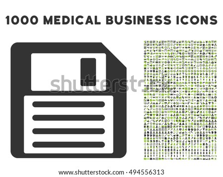 Floppy icon with 1000 medical business eco green and gray vector design elements. Set style is flat bicolor symbols, white background.