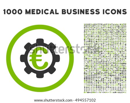 Euro Payment Options icon with 1000 medical commerce eco green and gray vector pictographs. Collection style is flat bicolor symbols, white background.