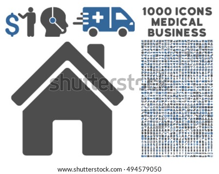 Home Building icon with 1000 medical business cobalt and gray vector design elements. Design style is flat bicolor symbols, white background.