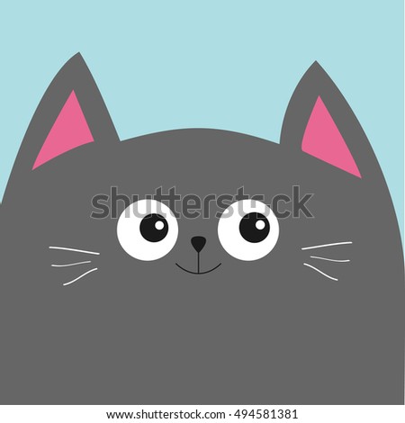 Gray cat head with big eyes. Cute cartoon character. Pet collection. Flat design. Vector illustration