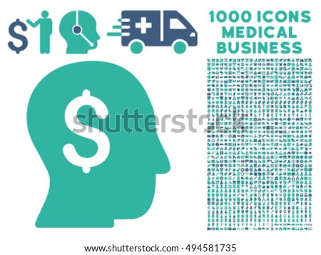 Businessman icon with 1000 medical business cobalt and cyan vector pictographs. Design style is flat bicolor symbols, white background.