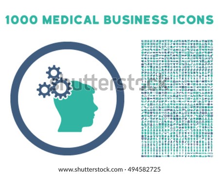 Business Idea icon with 1000 medical business cobalt and cyan vector pictograms. Design style is flat bicolor symbols, white background.