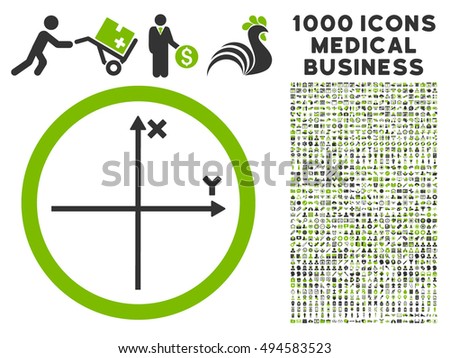 Cartesian Axis icon with 1000 medical commercial eco green and gray vector pictograms. Design style is flat bicolor symbols, white background.