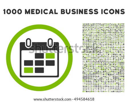 Calendar Days icon with 1000 medical commerce eco green and gray vector pictographs. Clipart style is flat bicolor symbols, white background.