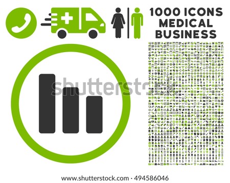 Bar Chart Decrease icon with 1000 medical commercial eco green and gray vector pictograms. Set style is flat bicolor symbols, white background.