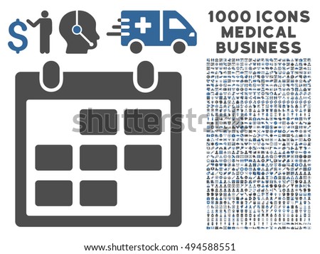 Calendar Month icon with 1000 medical business cobalt and gray vector design elements. Set style is flat bicolor symbols, white background.