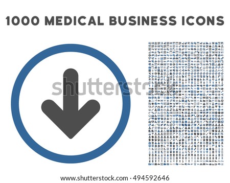 Arrow Down icon with 1000 medical commercial cobalt and gray vector pictograms. Design style is flat bicolor symbols, white background.