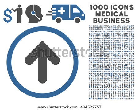 Arrow Up icon with 1000 medical commercial cobalt and gray vector pictograms. Design style is flat bicolor symbols, white background.