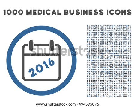 2016 Calendar icon with 1000 medical commercial cobalt and gray vector design elements. Set style is flat bicolor symbols, white background.
