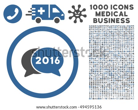 2016 Chat icon with 1000 medical business cobalt and gray vector pictographs. Set style is flat bicolor symbols, white background.