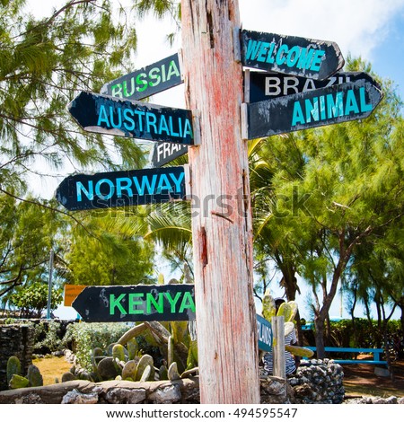 AUSTRALIA,NORWAY,RUSSIA,WELCOME, BRAZIL, ROAD SIGN.