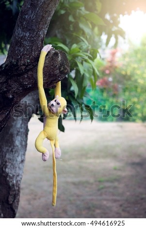 Monkey doll swing and hang on tree.