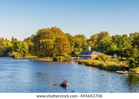 Serpentine lake in Hyde Park, London Royalty-Free Stock Photo #494643706