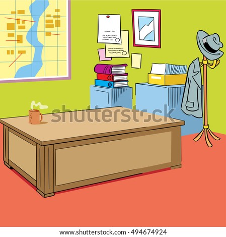 The illustration shows the interior of the cabinet in the office in a cartoon style.