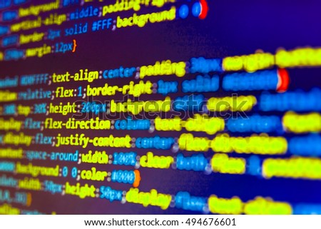 PC software creation business. Computer code data. Software source code. Monitor closeup of function source code. Website programming code. Script procedure creating. Computer script typing work.  
