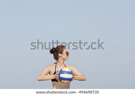 Woman Playing Volleyball Beach Summer Concept