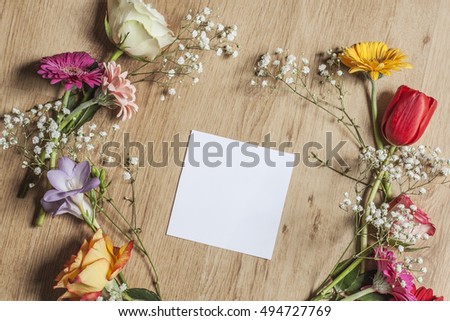 Beautiful Mockup With Spring Flowers And A Square Card
