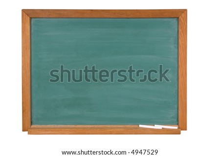  Blank green chalk board with chalk in a wood frame isolated over white with a clipping path Royalty-Free Stock Photo #4947529