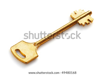 vintage gold key on white background isolated