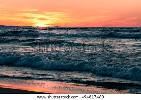 Sunset over beautiful Lake Superior in northern Michigan State, USA