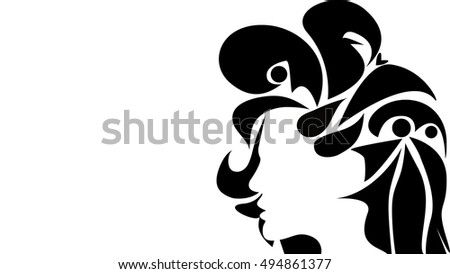The face of Woman with black hair on white background. Vector
