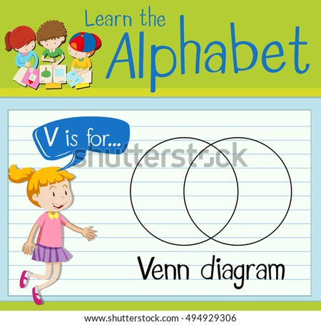 Flashcard letter V is for venn diagram illustration