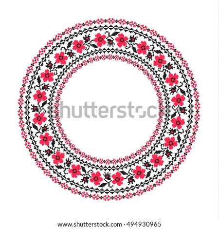 round ornament of embroidered good like handmade cross-stitch ethnic Ukraine pattern. template for goods of different sizes