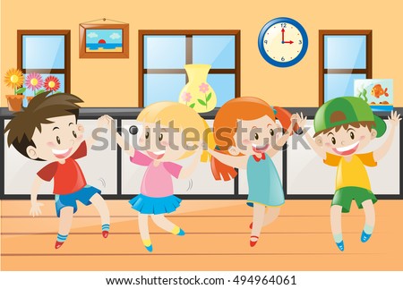 Children dancing in the house illustration