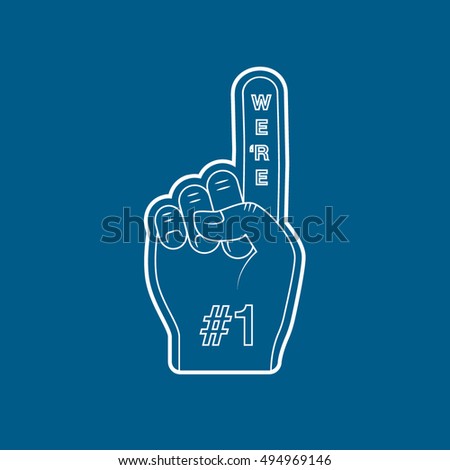 Fan Hand Number One Line Icon On Blue Background