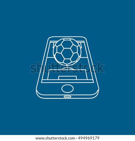 Soccer Field On Mobile Phone Display Line Icon On Blue Background