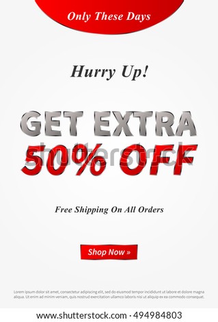 Banner Get Extra 50 percent vector illustration. Creative banner layout for m-commerce, mobile promotions, retail sale materials, coupons, advertising.