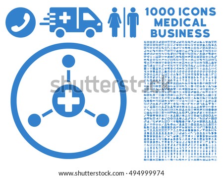 Medical Center icon with 1000 medical business cobalt vector pictograms. Design style is flat symbols, white background.