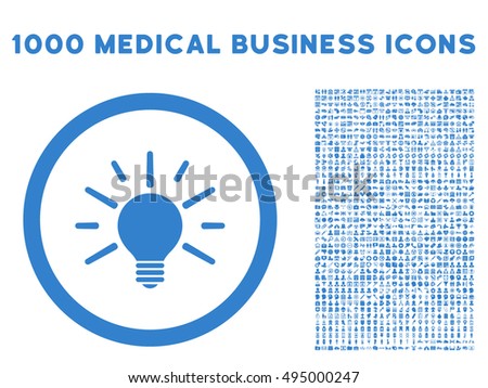 Light Bulb icon with 1000 medical commercial cobalt vector pictographs. Clipart style is flat symbols, white background.