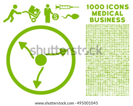 Curve Arrows icon with 1000 medical commerce eco green vector pictographs. Set style is flat symbols, white background.