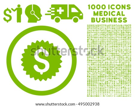 Bank Seal icon with 1000 medical business eco green vector design elements. Clipart style is flat symbols, white background.