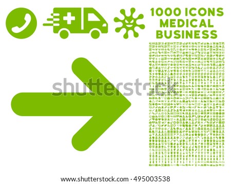 Arrow Right icon with 1000 medical commercial eco green vector design elements. Clipart style is flat symbols, white background.
