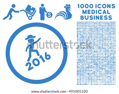 Gentleman Climbing 2016 icon with 1000 medical commerce cobalt vector pictograms. Design style is flat symbols, white background.