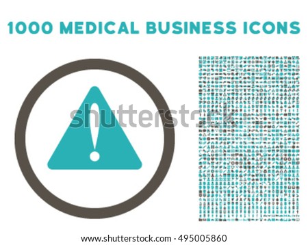 Warning Error icon with 1000 medical business grey and cyan vector design elements. Collection style is flat bicolor symbols, white background.