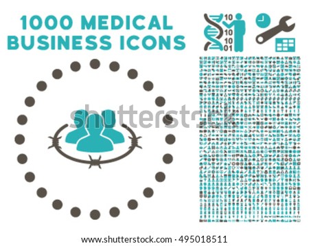 Strict Management icon with 1000 medical commercial grey and cyan vector design elements. Design style is flat bicolor symbols, white background.