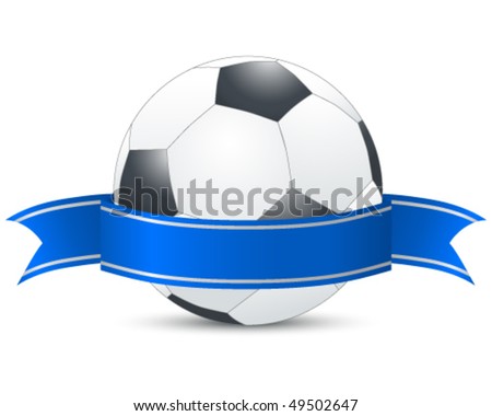 Soccer ball with blue ribbon