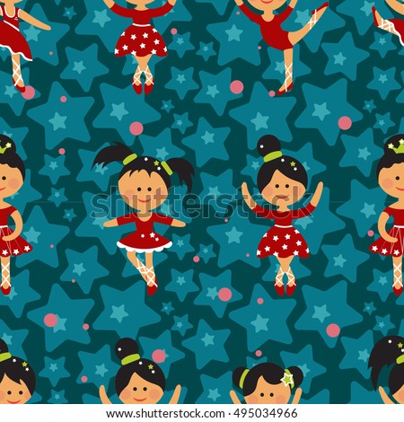 Colorful seamless background made of cute little ballerinas